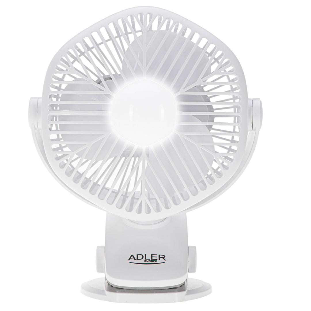 5"/12,7 cm batteridrevet ventilator med klips – USB/LED, AD 7335, Adler