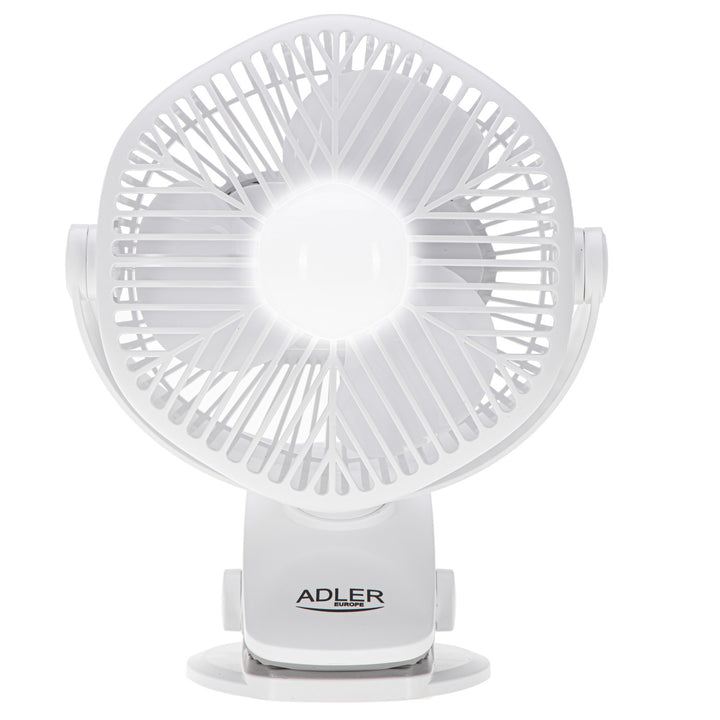 5"/12,7 cm batteridrevet ventilator med klips – USB/LED, AD 7335, Adler
