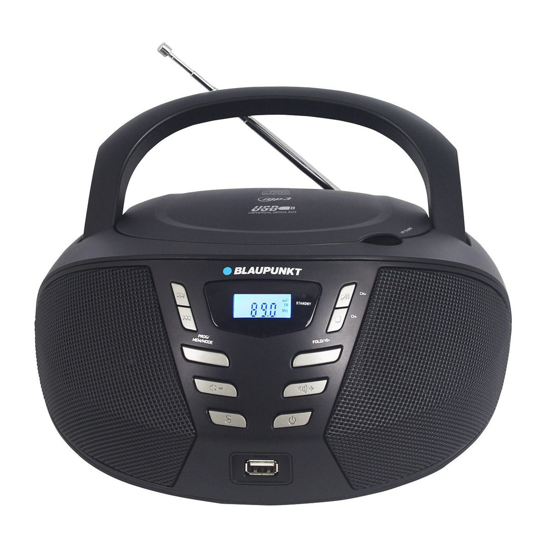 Blaupunkt-boombox, CD/MP3/USB/AUX, LCD-skærm, ur med vækkerfunktion, FM-tuner, BB7BK