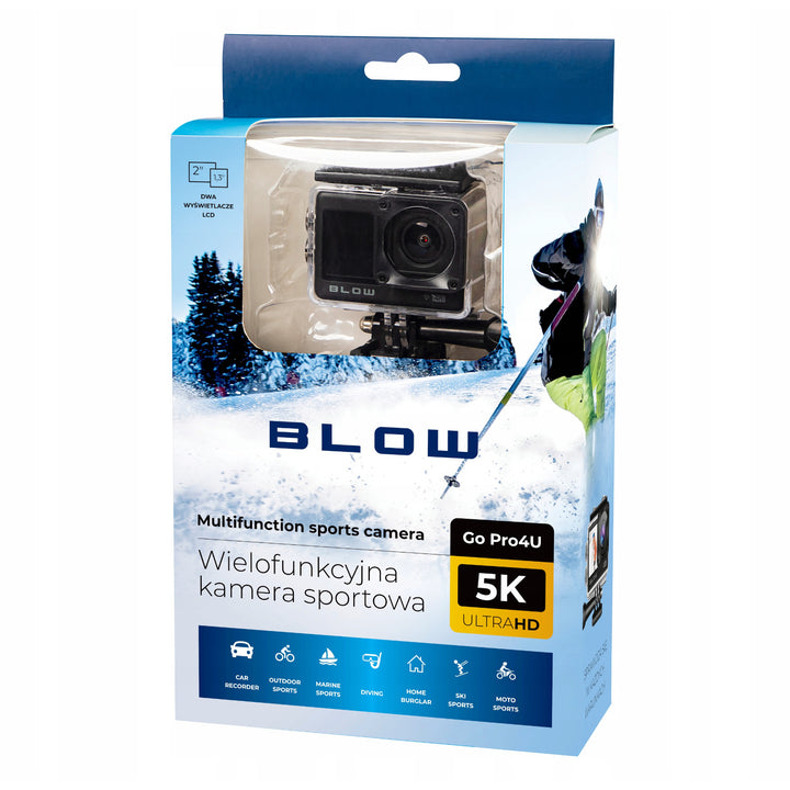 Pro4U 5K Blow-sportskamera, 5K Ultra HD-kvalitet, 20 megapixel, 160° vidvinkelobjektiv, vandtæt, fjernbetjening, 78-568#