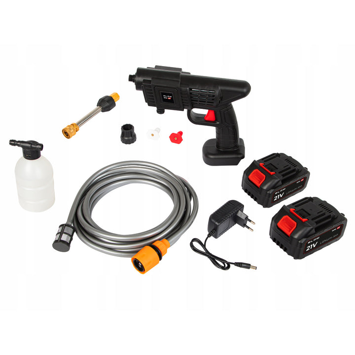 Blow batteridrevet højtryksrenser, tryk op til 26 bar, effekt 260 W, slangelængde 5 m, vandfilter, forskellige driftsindstillinger, 44-352#
