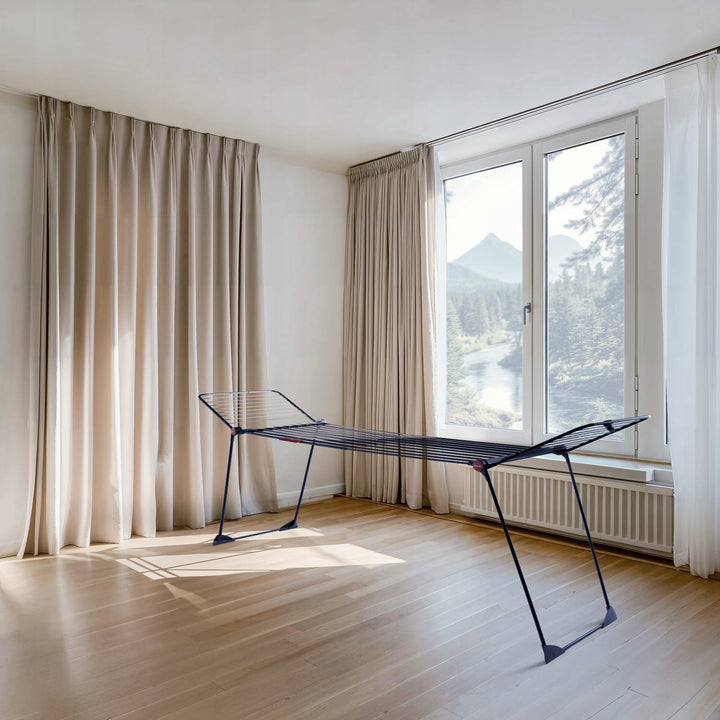 Vileda Infinity Flex Ultimate tørrestativ, sort, op til 30 m tørreflade, udtrækkeligt, forhøjet stel, tøjkroge, indbyggede hjul, 179620