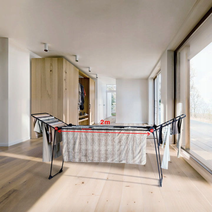 Vileda Infinity Flex Ultimate tørrestativ, sort, op til 30 m tørreflade, udtrækkeligt, forhøjet stel, tøjkroge, indbyggede hjul, 179620