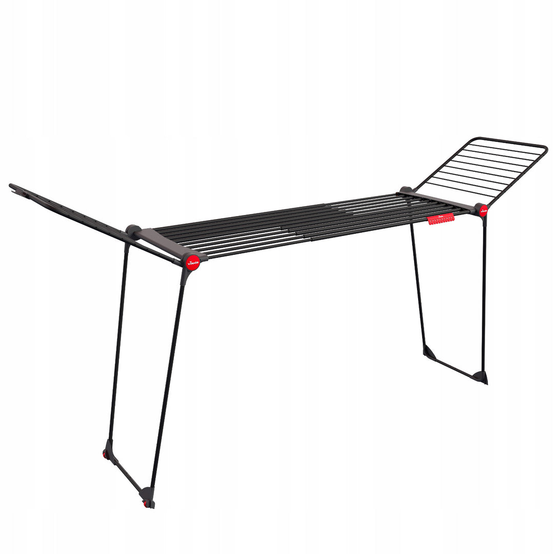 Vileda Infinity Flex Ultimate tørrestativ, sort, op til 30 m tørreflade, udtrækkeligt, forhøjet stel, tøjkroge, indbyggede hjul, 179620