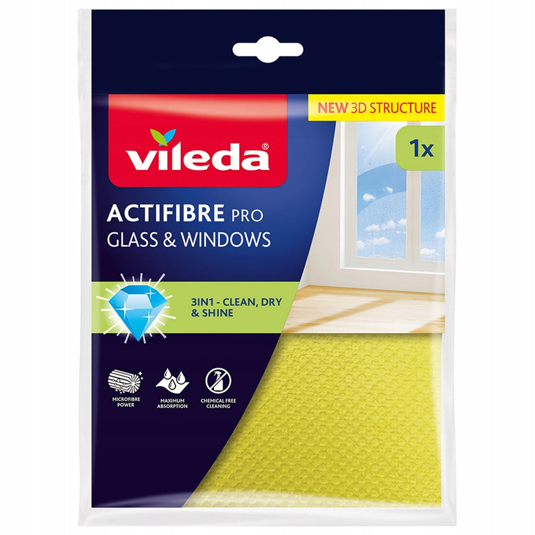 Vileda Actifibre Pro-klud til glas og vinduer, kan vaskes i vaskemaskinen, PVA-belægning, efterlader ingen striber eller vandpletter, renser kun med vand, 183298