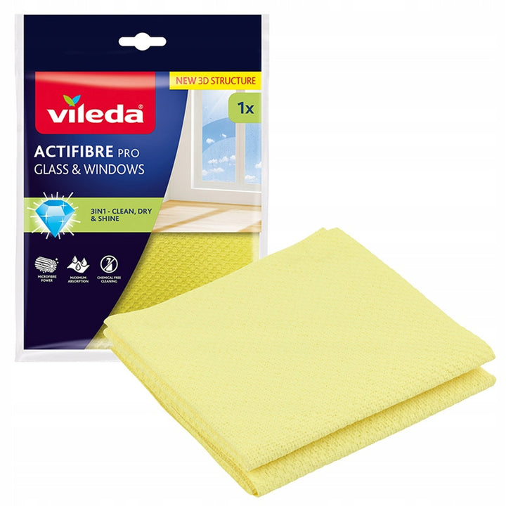 Vileda Actifibre Pro-klud til glas og vinduer, kan vaskes i vaskemaskinen, PVA-belægning, efterlader ingen striber eller vandpletter, renser kun med vand, 183298