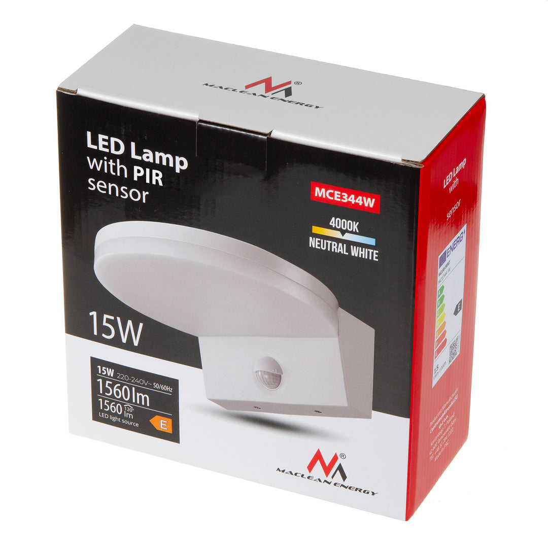 Maclean LED-lampe med bevægelsessensor, PIR-bevægelsessensor, hvid, 15 W, IP65, 1560 lm, neutral hvid farve (4000 K) MCE344 W, 2 stk.