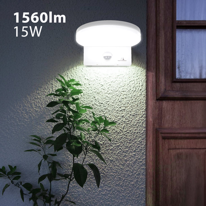 Maclean LED-lampe med bevægelsessensor, PIR-bevægelsessensor, hvid, 15 W, IP65, 1560 lm, neutral hvid farve (4000 K) MCE344 W, 2 stk.