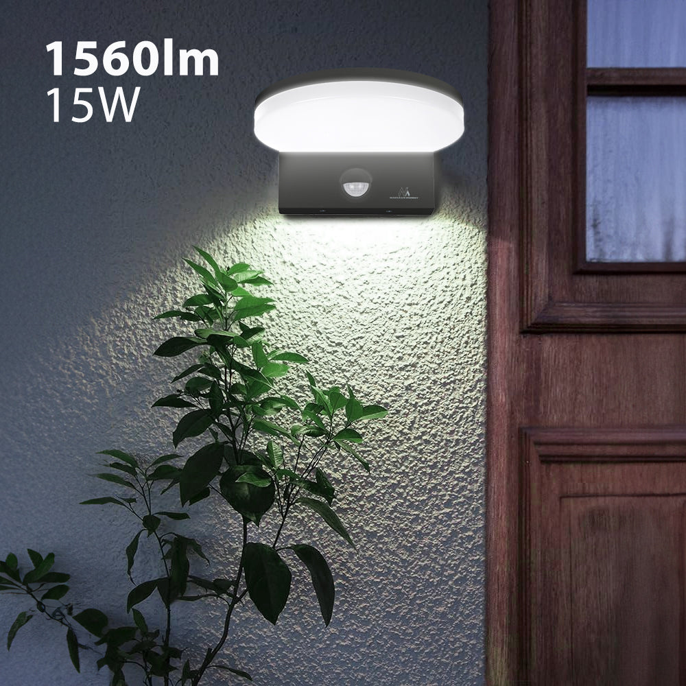 Maclean LED-lampe med bevægelsessensor, PIR-bevægelsessensor, farve: grå, 15 W, IP65, 1560 lm, neutral hvid farve (4000 K) MCE344 GR, 2 stk.