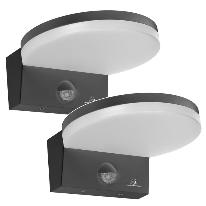 Maclean LED-lampe med bevægelsessensor, PIR-bevægelsessensor, farve: grå, 15 W, IP65, 1560 lm, neutral hvid farve (4000 K) MCE344 GR, 2 stk.