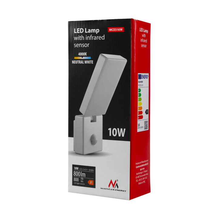 Maclean LED-lampe med bevægelsessensor, PIR-bevægelsessensor, hvid, 10 W, IP65, 800 lm, neutral hvid farve (4000 K) MCE516 W, 2 stk.