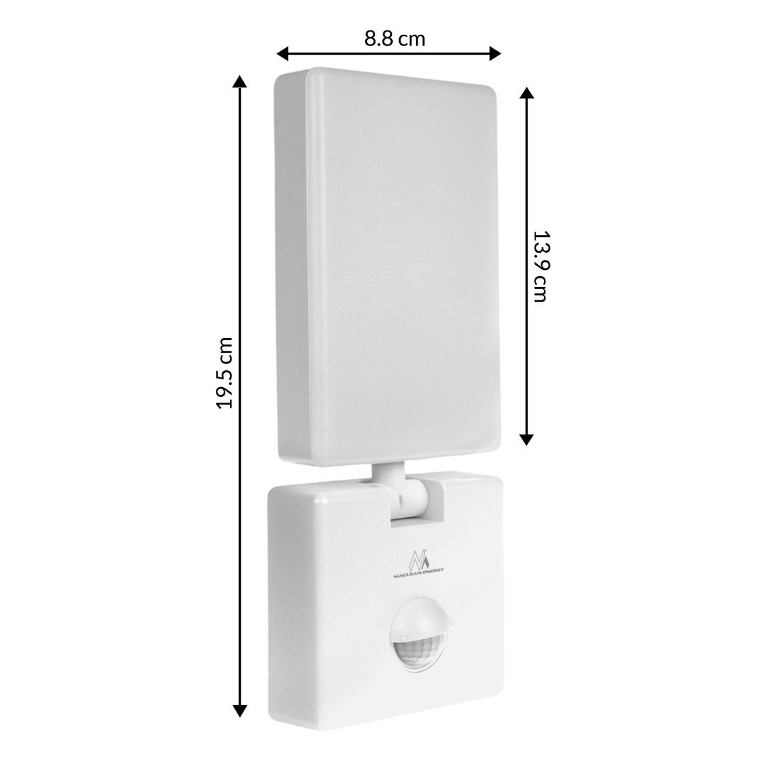 Maclean LED-lampe med bevægelsessensor, PIR-bevægelsessensor, hvid, 10 W, IP65, 800 lm, neutral hvid farve (4000 K) MCE516 W, 2 stk.