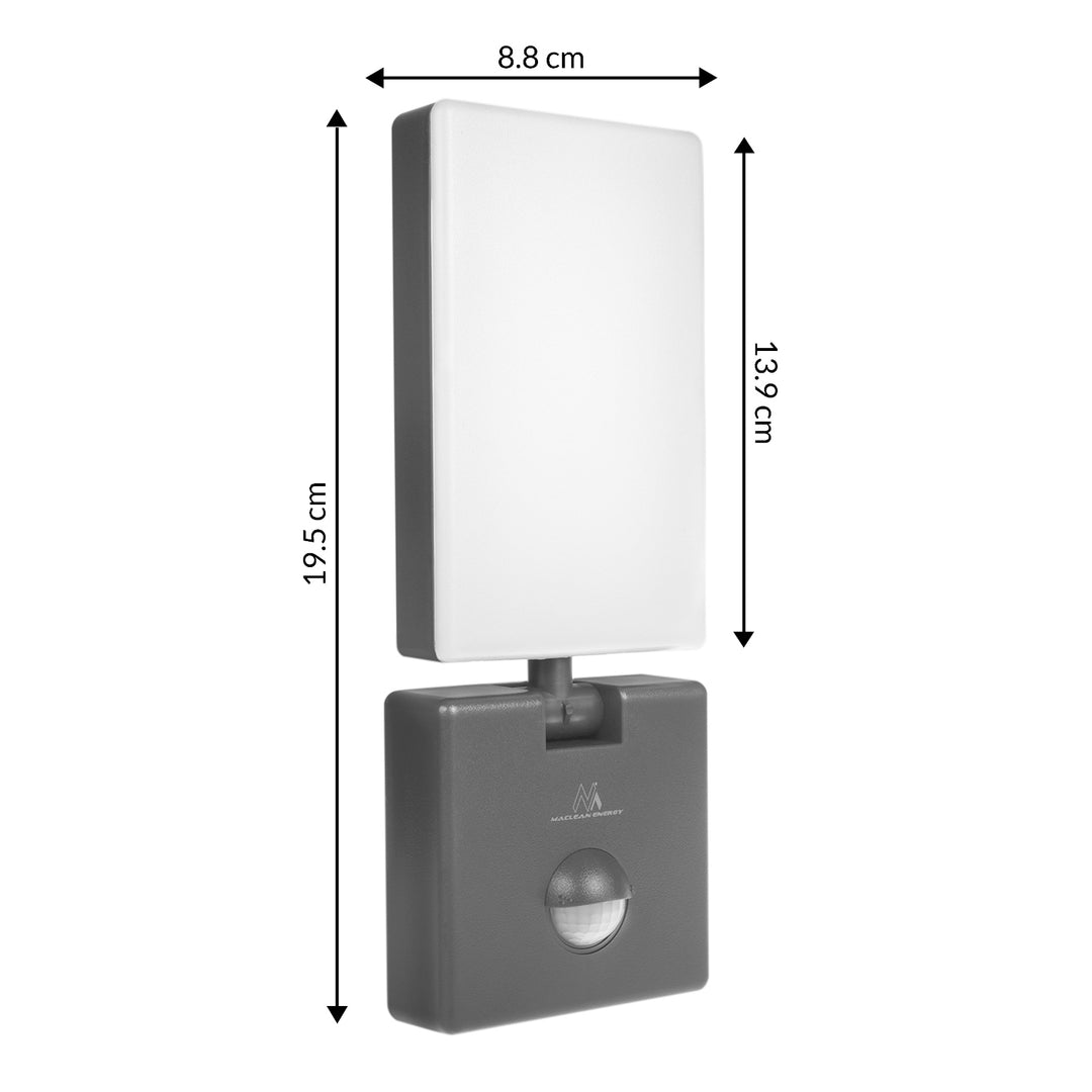 Maclean LED-lampe med bevægelsessensor, PIR-bevægelsessensor, farve: grå, 10 W, IP65, 800 lm, neutral hvid farve (4000 K) MCE516 GR, 2 stk.