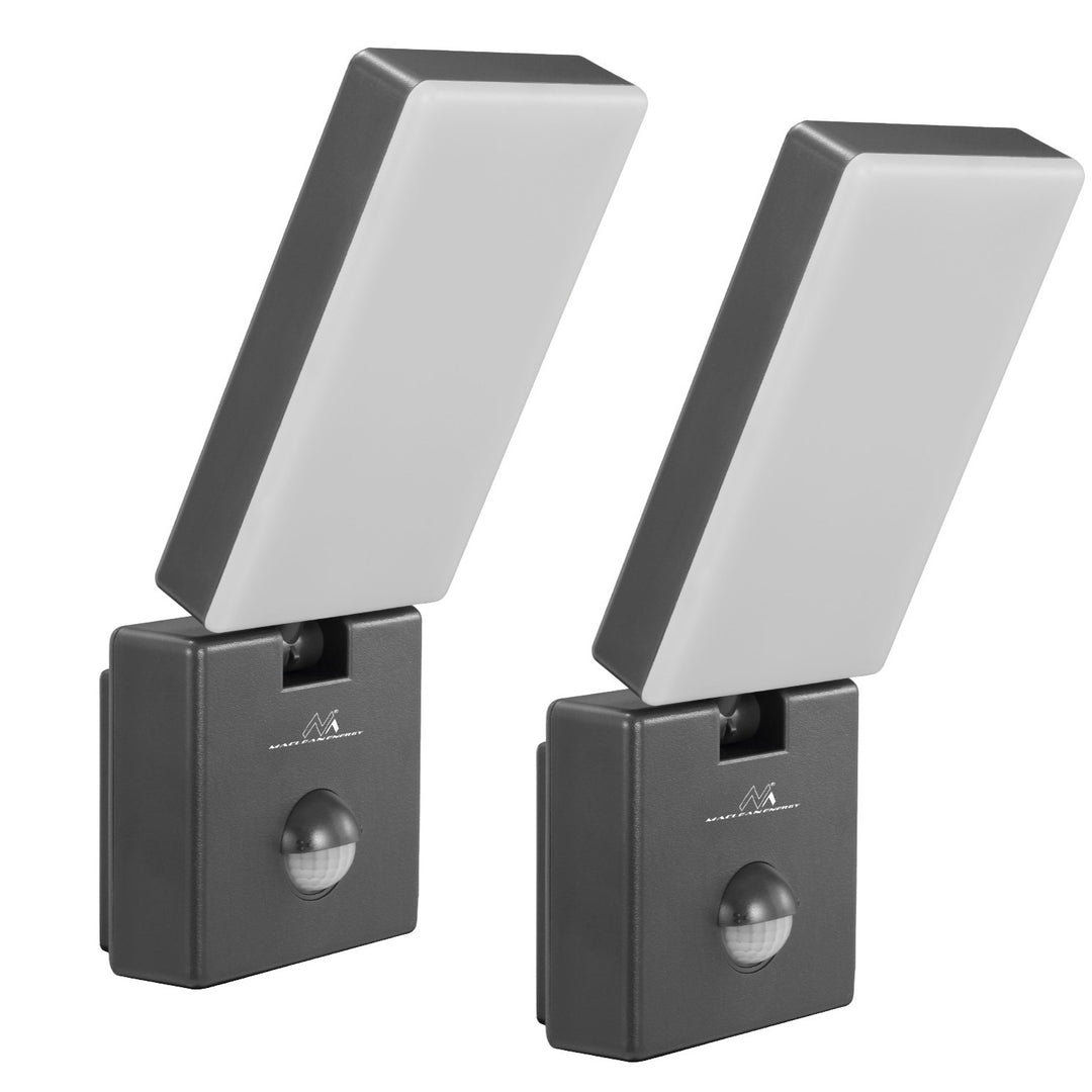 Maclean LED-lampe med bevægelsessensor, PIR-bevægelsessensor, farve: grå, 10 W, IP65, 800 lm, neutral hvid farve (4000 K) MCE516 GR, 2 stk.