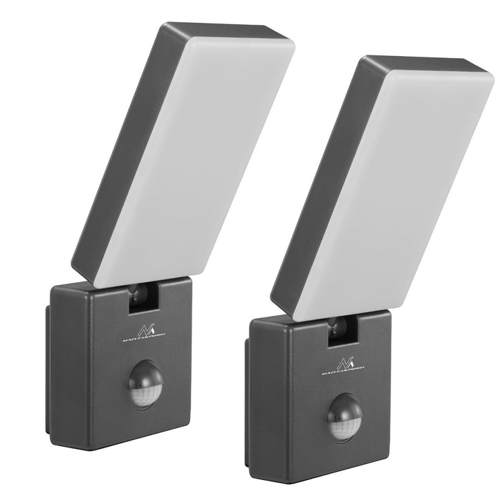 Maclean LED-lampe med bevægelsessensor, PIR-bevægelsessensor, farve: grå, 10 W, IP65, 800 lm, neutral hvid farve (4000 K) MCE516 GR, 2 stk.