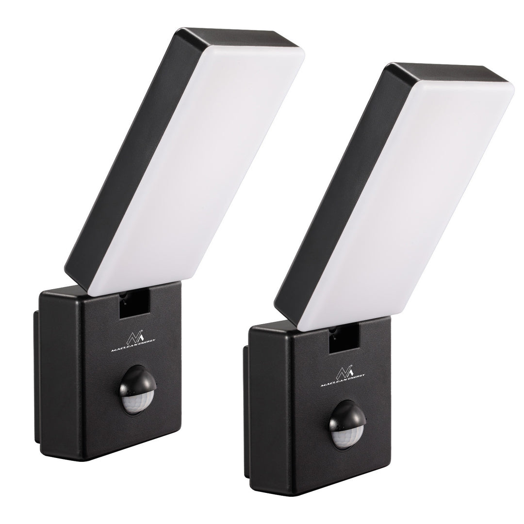 Maclean LED-lampe med bevægelsessensor, PIR-bevægelsessensor, sort, 10 W, IP65, 800 lm, neutral hvid farve (4000 K) MCE516 B, 2 stk.