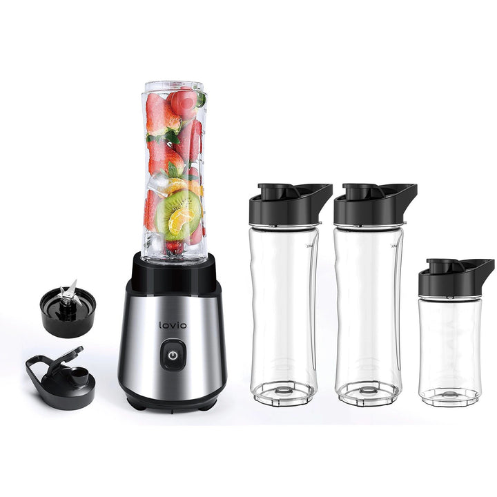 LOVIO LVJBL001 blender med beholder, 500 W, 600 ml glasbeholder, 3 flasker