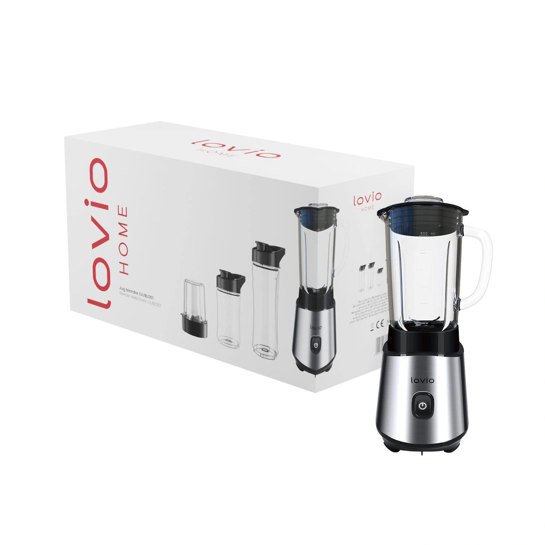 LOVIO LVJBL001 blender med beholder, 500 W, 600 ml glasbeholder, 3 flasker