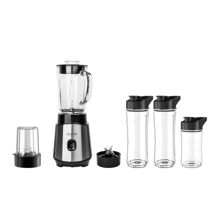 LOVIO LVJBL001 blender med beholder, 500 W, 600 ml glasbeholder, 3 flasker