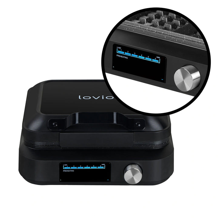 LOVIO PerfectCrisp vaffeljern, 2 store vafler, 1500 W, 6 brødningsniveauer, LVWF002BK