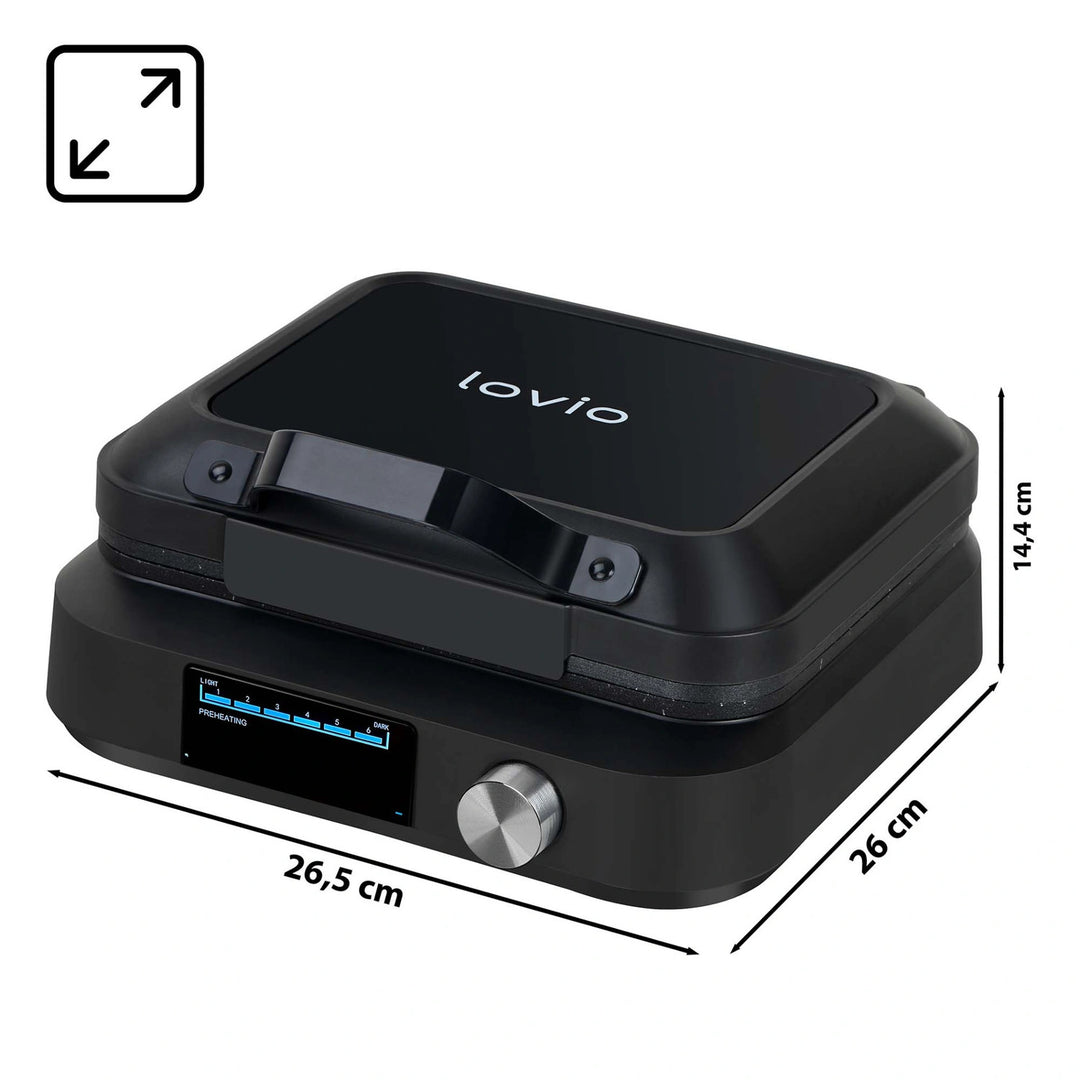LOVIO PerfectCrisp vaffeljern, 2 store vafler, 1500 W, 6 brødningsniveauer, LVWF002BK