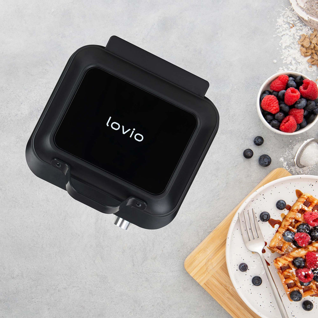 LOVIO PerfectCrisp vaffeljern, 2 store vafler, 1500 W, 6 brødningsniveauer, LVWF002BK