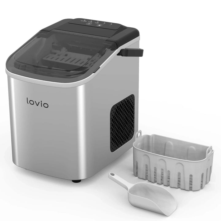 Lovio Crystal Ice ismaskine til hjemmebrug, rustfrit stål, sølvfarvet, hurtig isproduktion