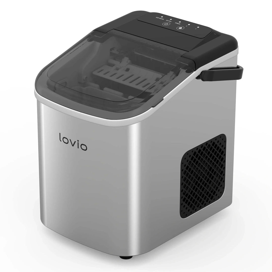 Lovio Crystal Ice ismaskine til hjemmebrug, rustfrit stål, sølvfarvet, hurtig isproduktion