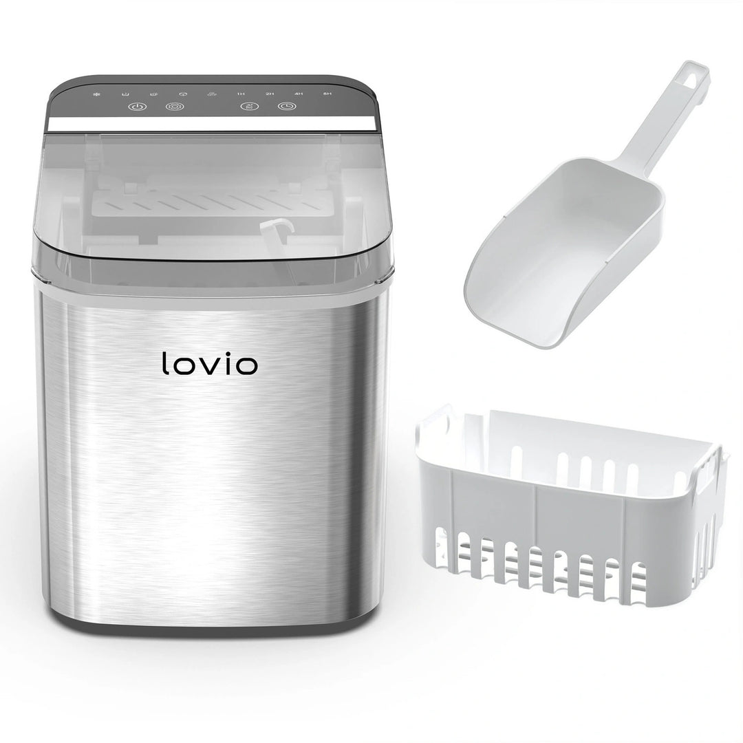 Lovio Crystal Ice Plus ismaskine til hjemmet, i stål, sølvfarvet, hurtig isproduktion