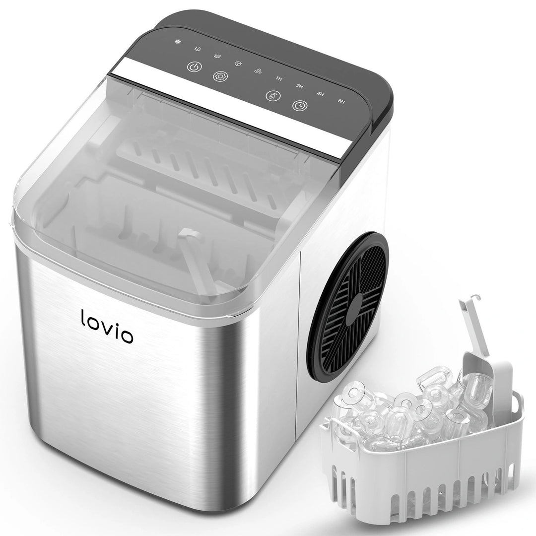 Lovio Crystal Ice Plus ismaskine til hjemmet, i stål, sølvfarvet, hurtig isproduktion