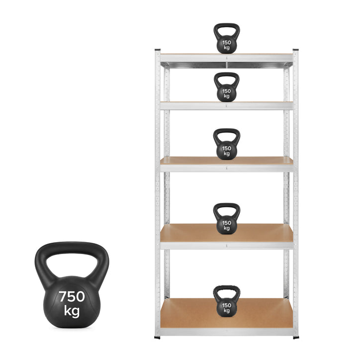 Lagerreol i metal, 5 hylder, maksimal belastning op til 750 kg, 180x90x40, sølvfarvet Rebel