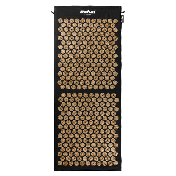 Sundhedsmåtte med akupressurpigger og pude, 110 x 42 cm, XL, gyldne pigger, Rebel Active