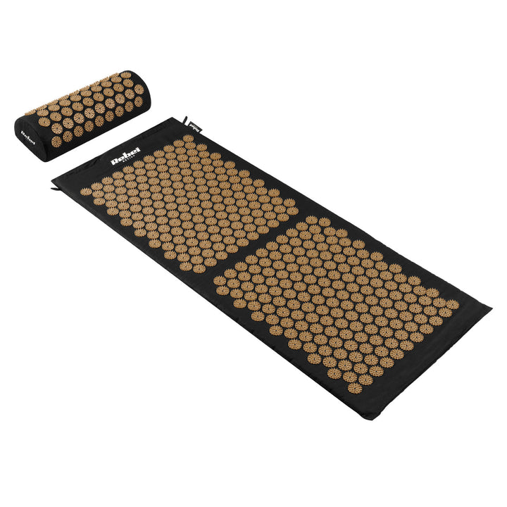 Sundhedsmåtte med akupressurpigger og pude, 110 x 42 cm, XL, gyldne pigger, Rebel Active