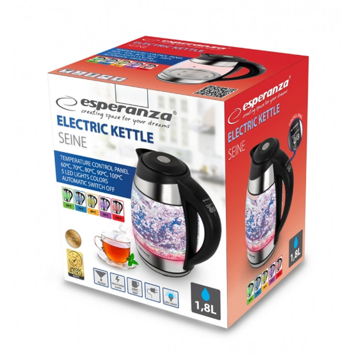 Elektrisk vandkoger, glas, LED med termostat, 1,8 l, Esperanza