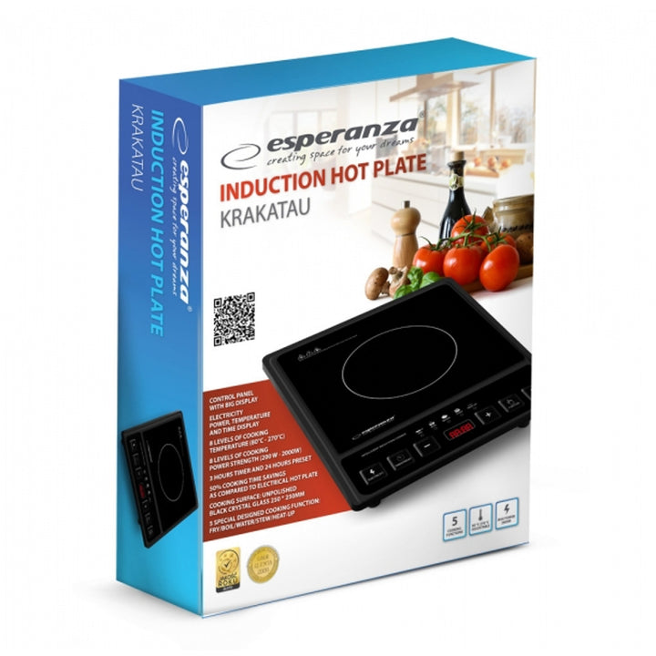 Esperanza induktionskomfur, effekt 2000 W, 5 forprogrammerede funktioner, stort display, Krakatau