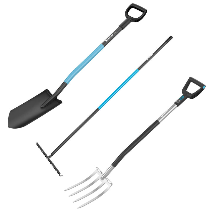 CELLPRO planteskole-/dræningsspade + ENERGO-gafler + CELLPRO universal-metalrive, Cellfast
