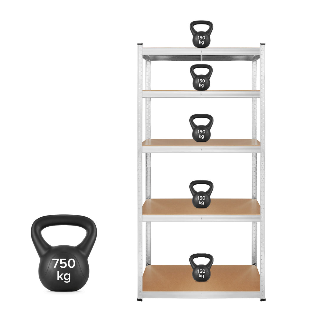 Lagerreol i metal, 5 hylder, maksimal belastning op til 750 kg, 180x90x40, sølvfarvet Rebel, 2 stk.