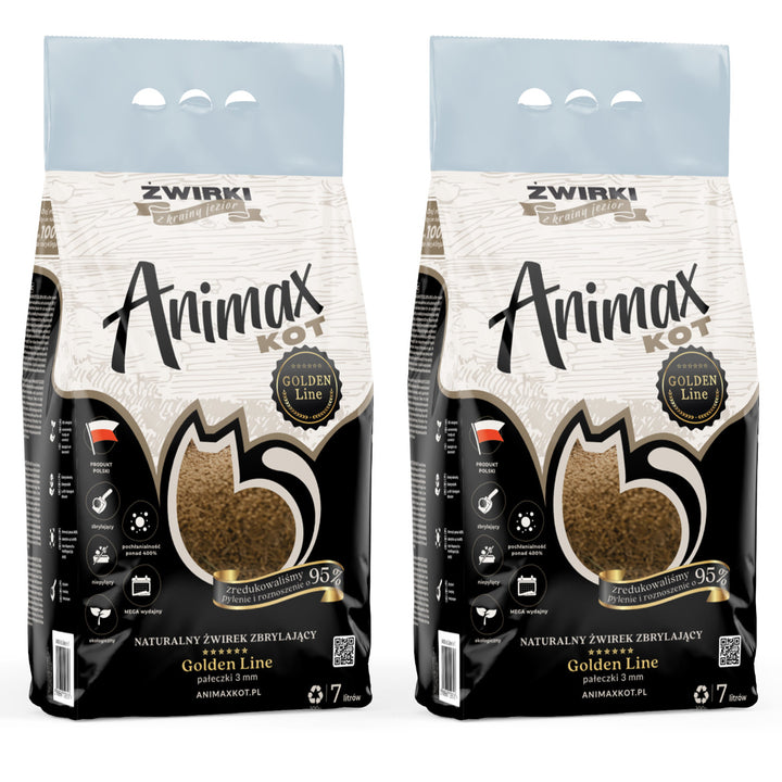 Klumpende kattegrus, Animax Golden Line 3 mm, små klumper, 2 x 7 l sække