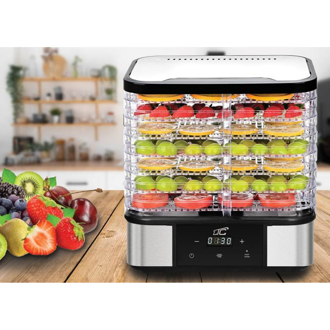 Tørrer til svampe, grøntsager, frugt og kød fra LTC, af metal, 7 bakker, med display, berøringsskærm, effekt 380 W, temperaturholdningsfunktion, LXSR004