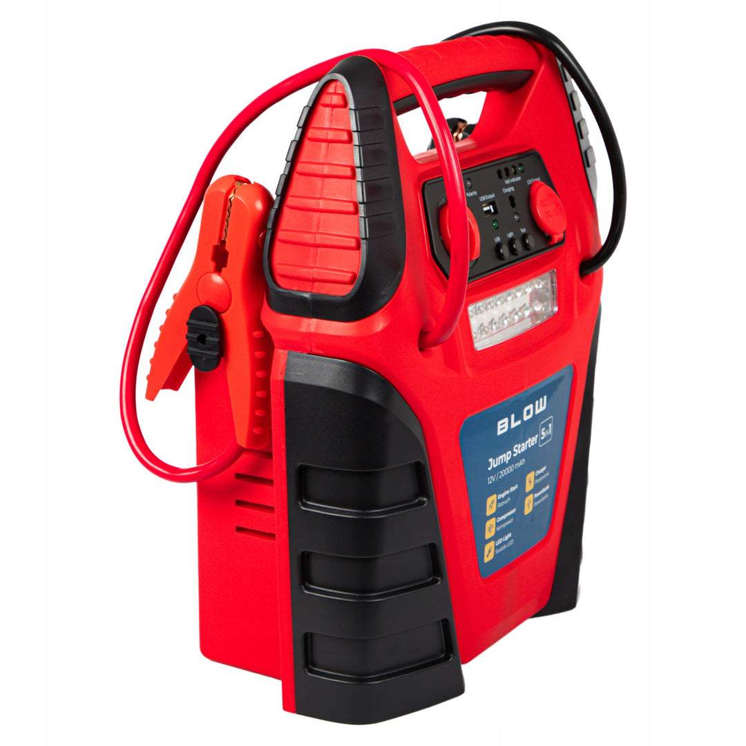 Jump Starter 5-i-1 Blow, med kompressor-, oplader- og powerbank-funktion, 12 V 20.000 mAh batteri, strøm – startstrøm 400 A, spidsstrøm 900 A, udstyret med en overbelastningssikring, 81-210#