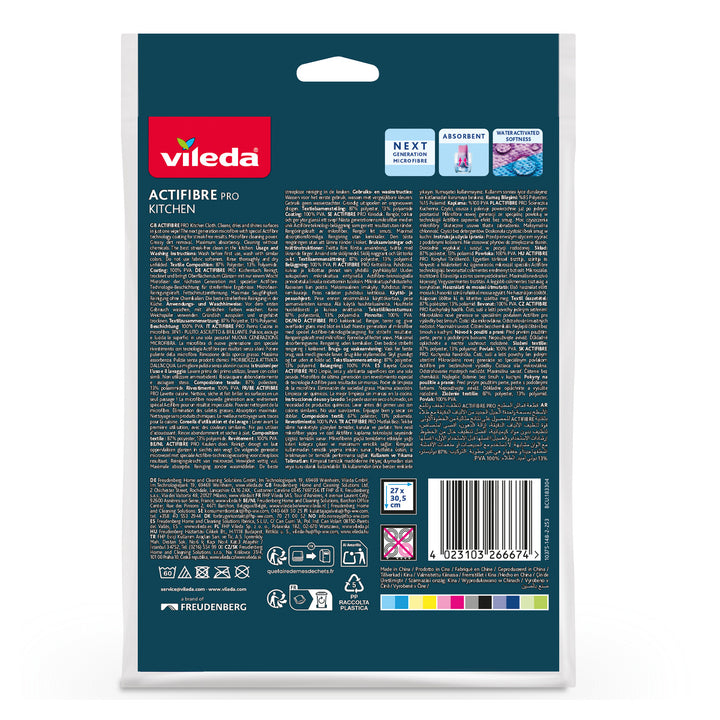 Vileda Actifibre Pro køkkenklud, 1 stk., af mikrofiber, PVA-belægning, kan vaskes ved op til 60 °C, 183303