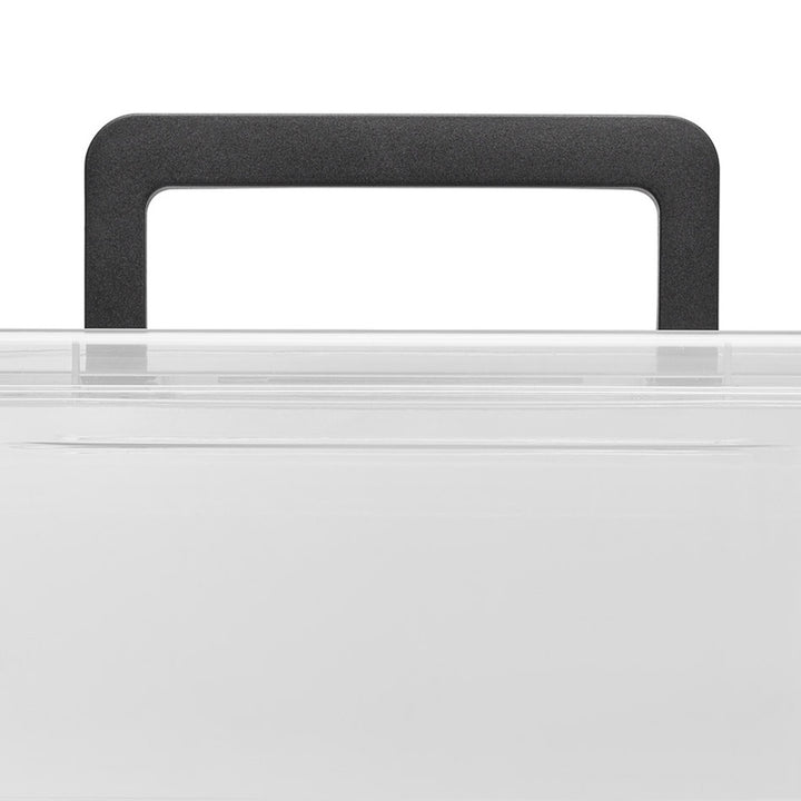 Moxom SimpleStore-beholder, rumfang 40 l, gennemsigtig, låg med kliklås, med hjul, BPA-fri, 04-0076