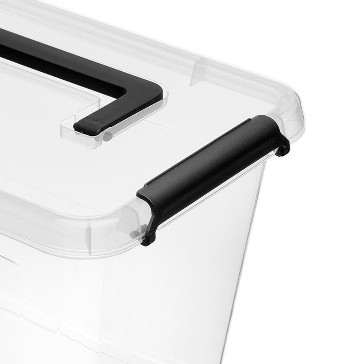 Moxom SimpleStore-beholder, rumfang 40 l, gennemsigtig, låg med kliklås, med hjul, BPA-fri, 04-0076