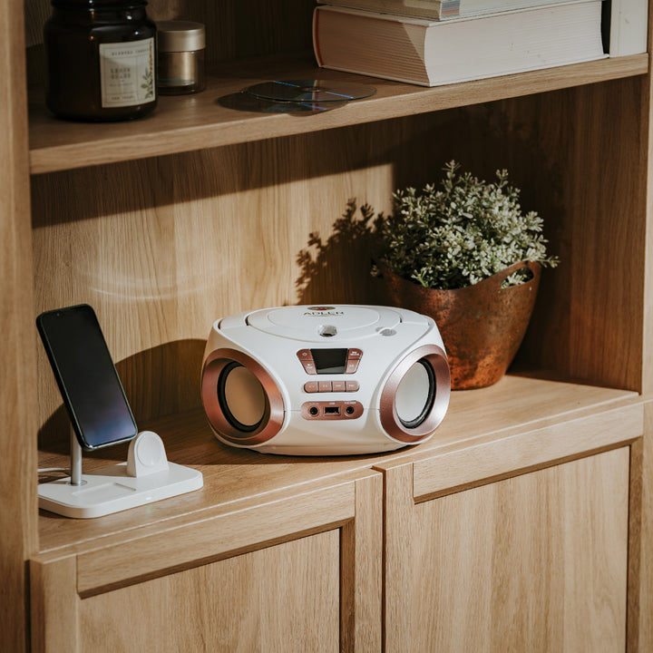 Boombox-radio med CD-MP3, USB, FM-radio, AUX, hovedtelefonudgang, Adler, AD 1181