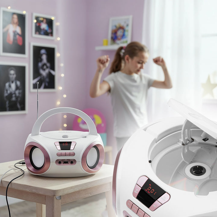 Boombox-radio med CD-MP3, USB, FM-radio, AUX, hovedtelefonudgang, Adler, AD 1181