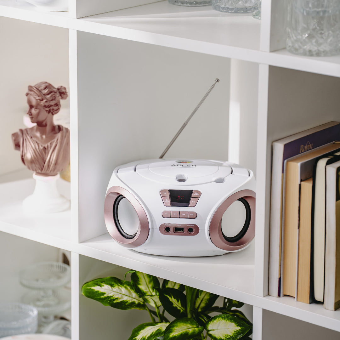 Boombox-radio med CD-MP3, USB, FM-radio, AUX, hovedtelefonudgang, Adler, AD 1181