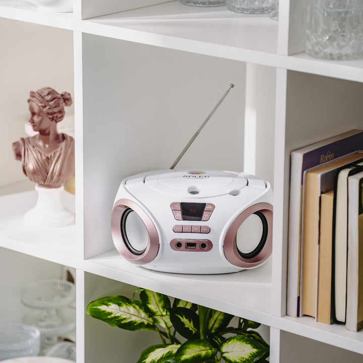 Boombox-radio med CD-MP3, USB, FM-radio, AUX, hovedtelefonudgang, Adler, AD 1181