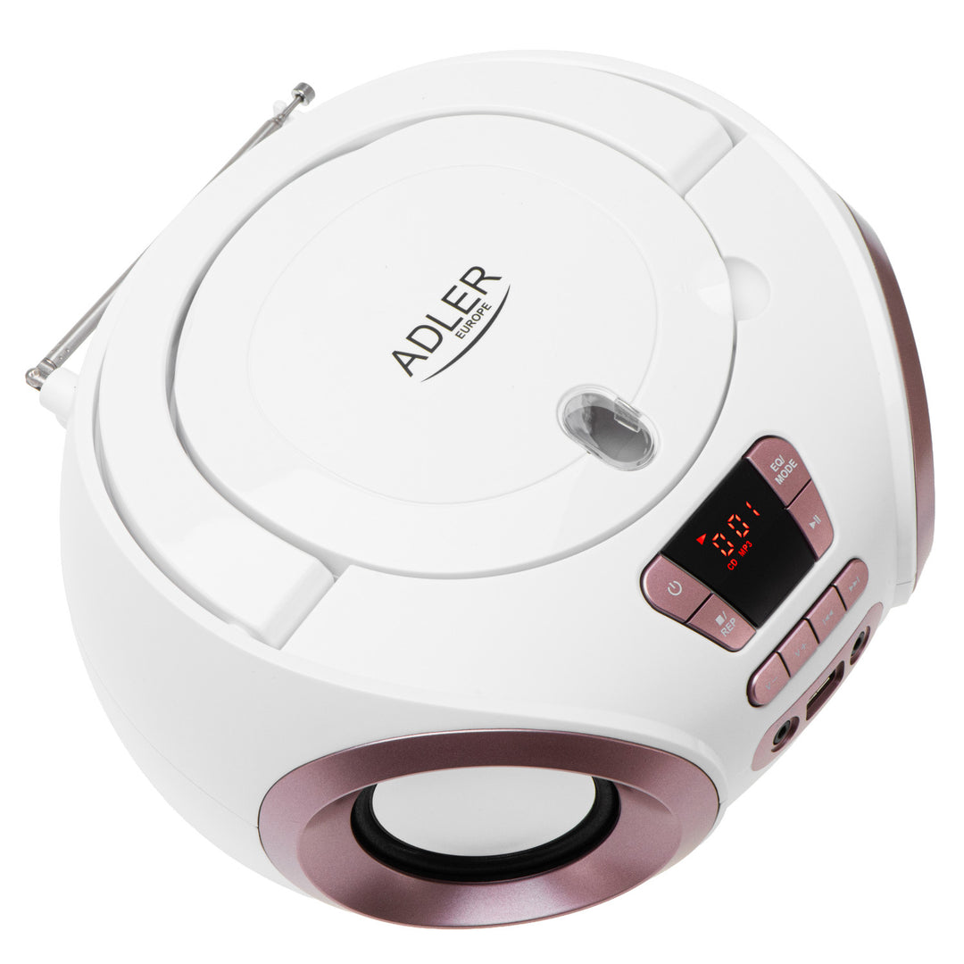 Boombox-radio med CD-MP3, USB, FM-radio, AUX, hovedtelefonudgang, Adler, AD 1181