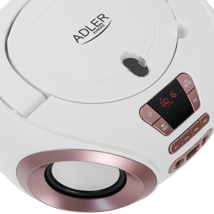 Boombox-radio med CD-MP3, USB, FM-radio, AUX, hovedtelefonudgang, Adler, AD 1181