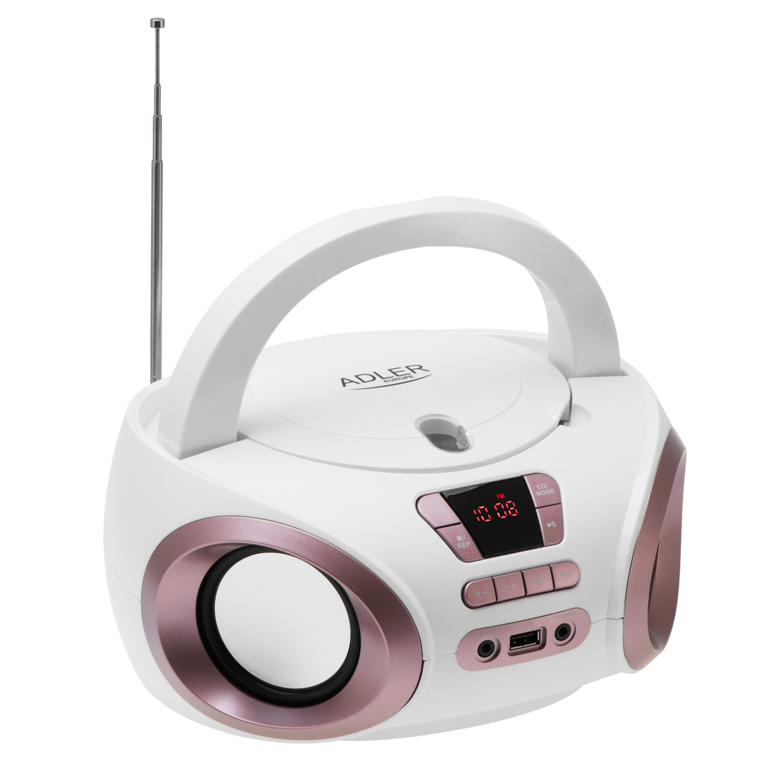 Boombox-radio med CD-MP3, USB, FM-radio, AUX, hovedtelefonudgang, Adler, AD 1181